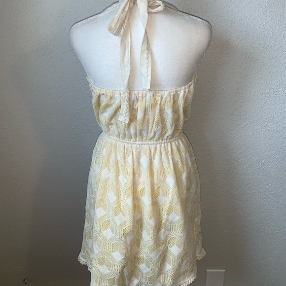 Anthropologie Corey Lynn Calter Yellow Lace Halter Neck Dress Size 2 - Picture 3 of 6